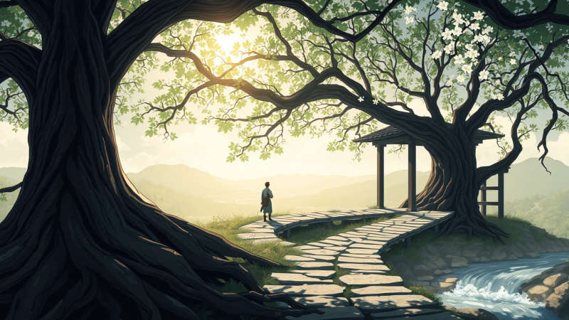 Paz atemporal en un jardín sereno