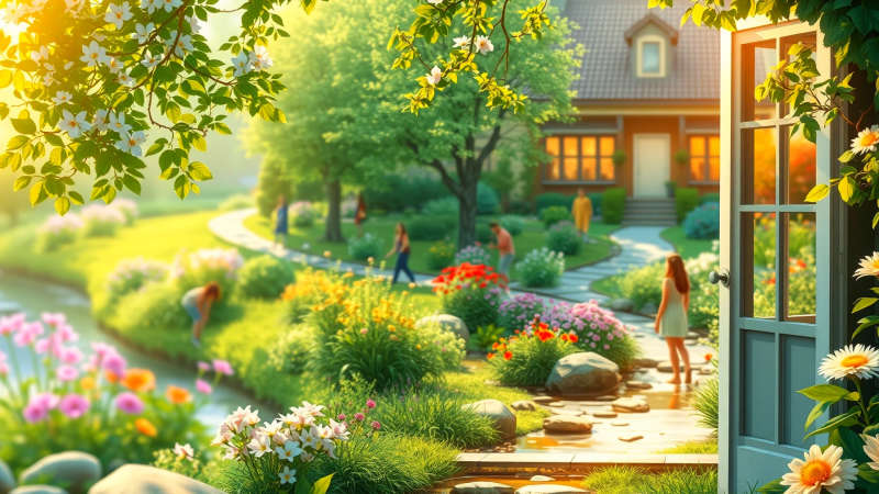 Un jardín floreciente evoca paz y armonía