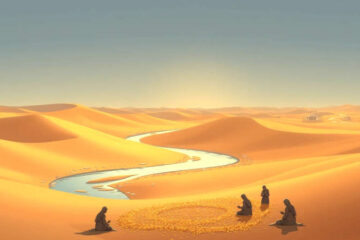 Comunidad serena en un paisaje desértico