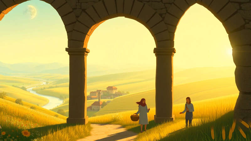 Paz rural atemporal bajo un cielo suave