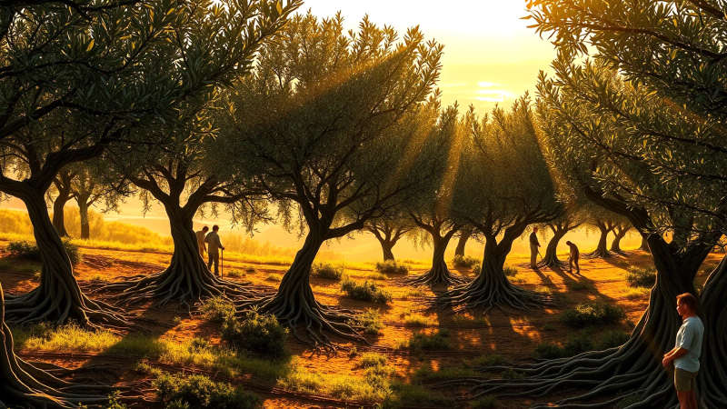 Paz ancestral en un olivar dorado