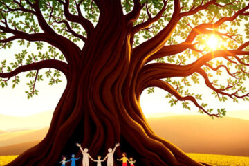 Ilustración serena de crecimiento colaborativo y armonía