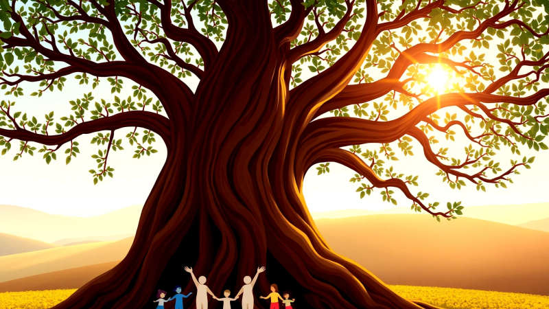 Ilustración serena de crecimiento colaborativo y armonía