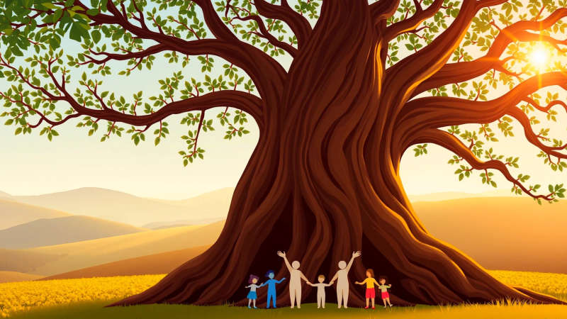 Ilustración serena de crecimiento colaborativo y armonía