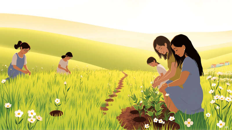 Comunidad cultivando esperanza con serenidad