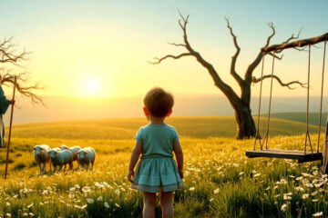 Niño sereno contempla un prado esperanzador