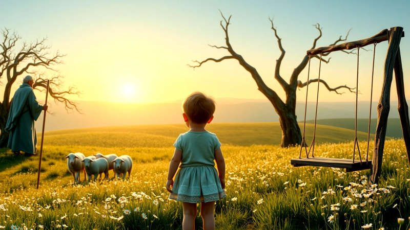 Niño sereno contempla un prado esperanzador