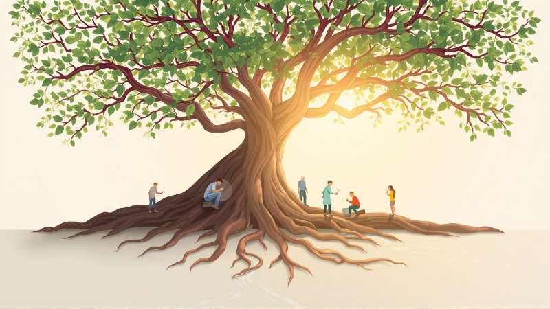 Un árbol vibrante simboliza crecimiento y armonía